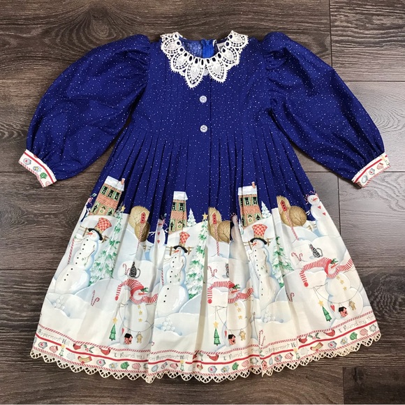 Daisy Kingdom Girl’s Vintage Peppermint Hill Christmas Pleated Theme Dress Sz 4